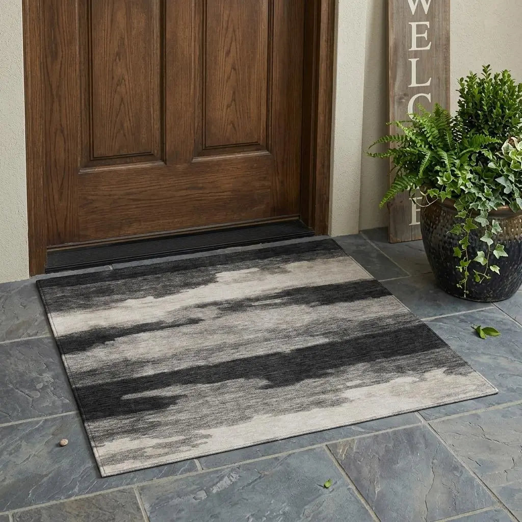 3' X 5' Black And Graphite Abstract Washable Indoor Outdoor Area Rug Homeroots Outdoor