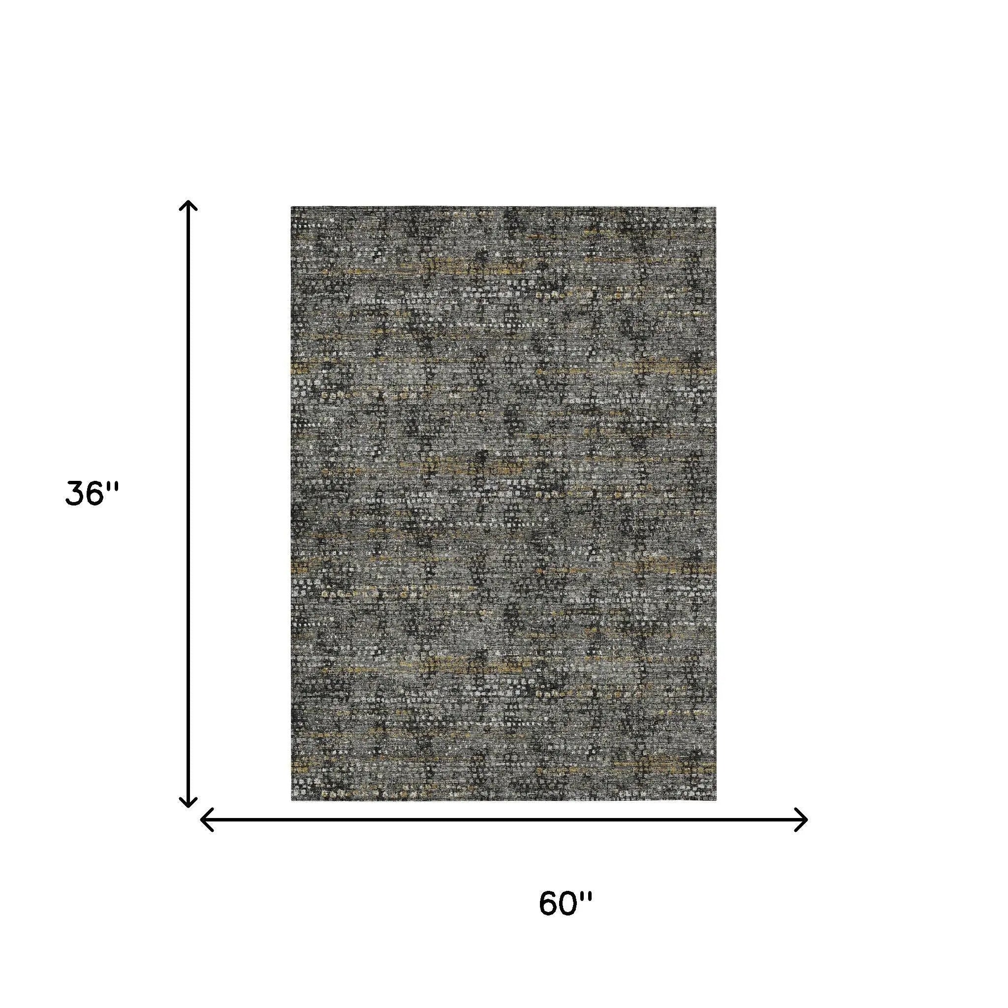 3' X 5' Black And Graphite Abstract Washable Indoor Outdoor Area Rug Homeroots Outdoor