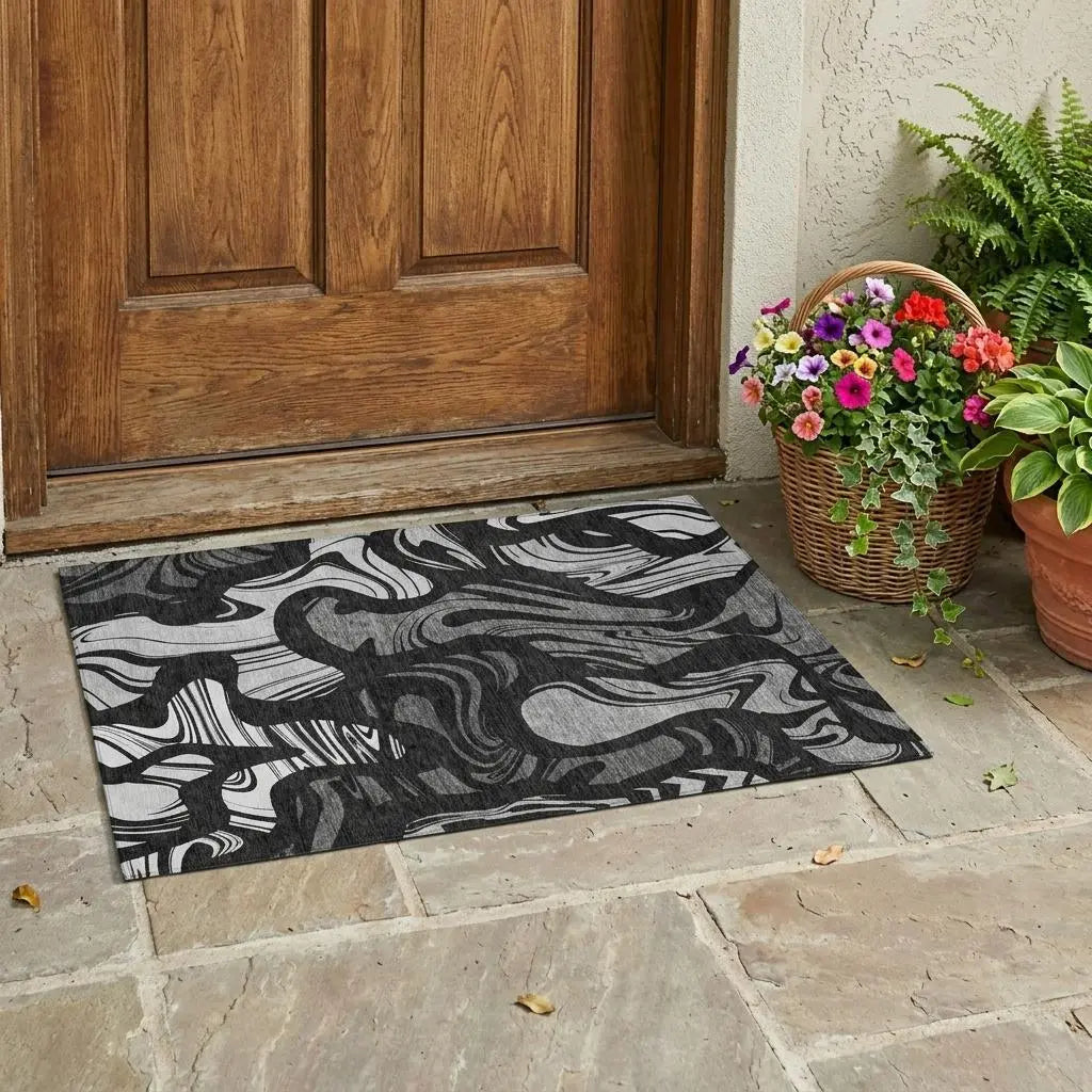 3' X 5' Black And Graphite Abstract Washable Indoor Outdoor Area Rug Homeroots Outdoor