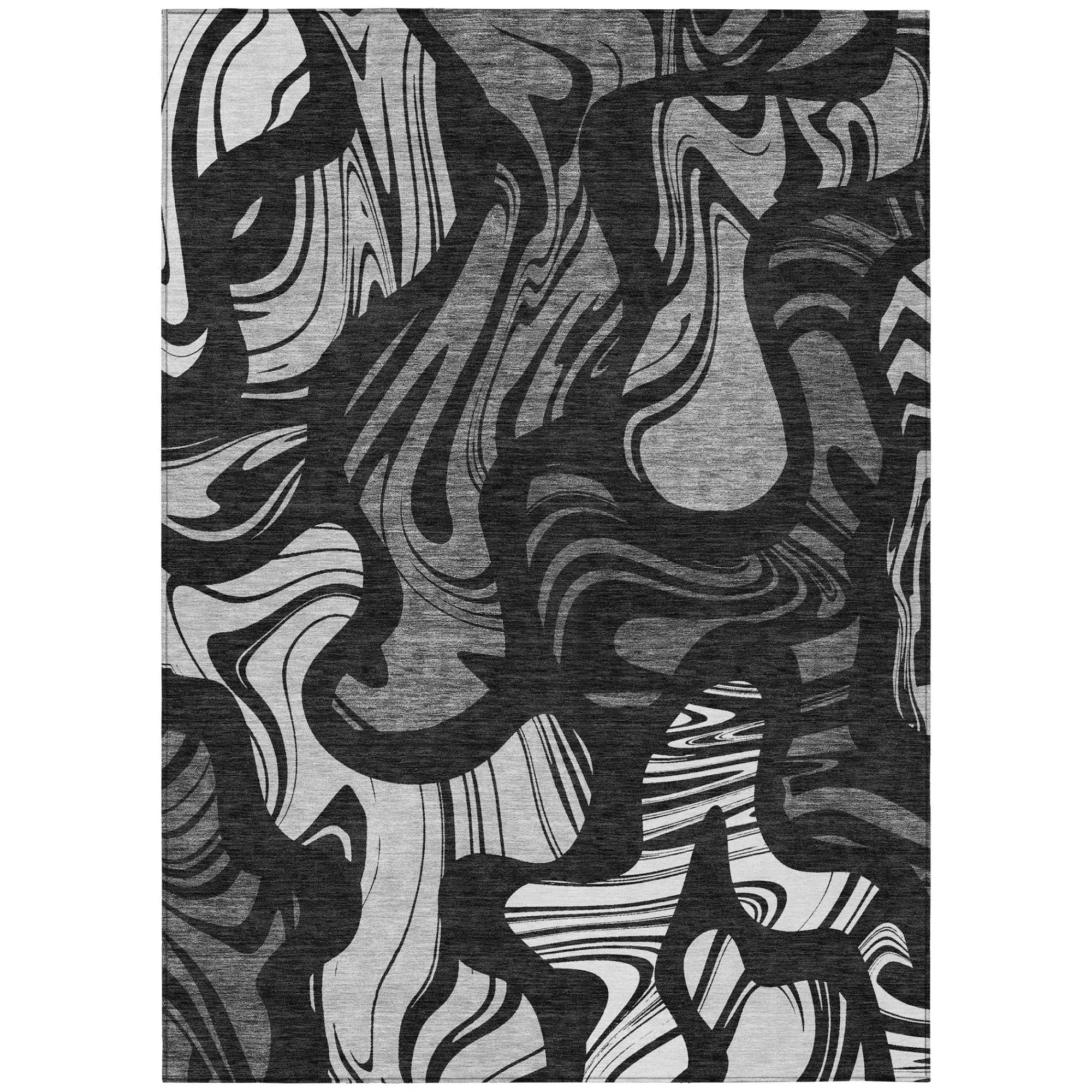 3' X 5' Black And Graphite Abstract Washable Indoor Outdoor Area Rug Homeroots Outdoor