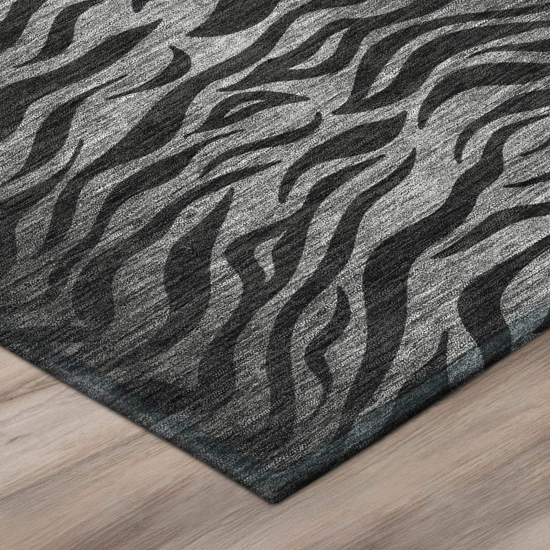 3' X 5' Black And Graphite Animal Print Washable Indoor Outdoor Area Rug Homeroots Outdoor