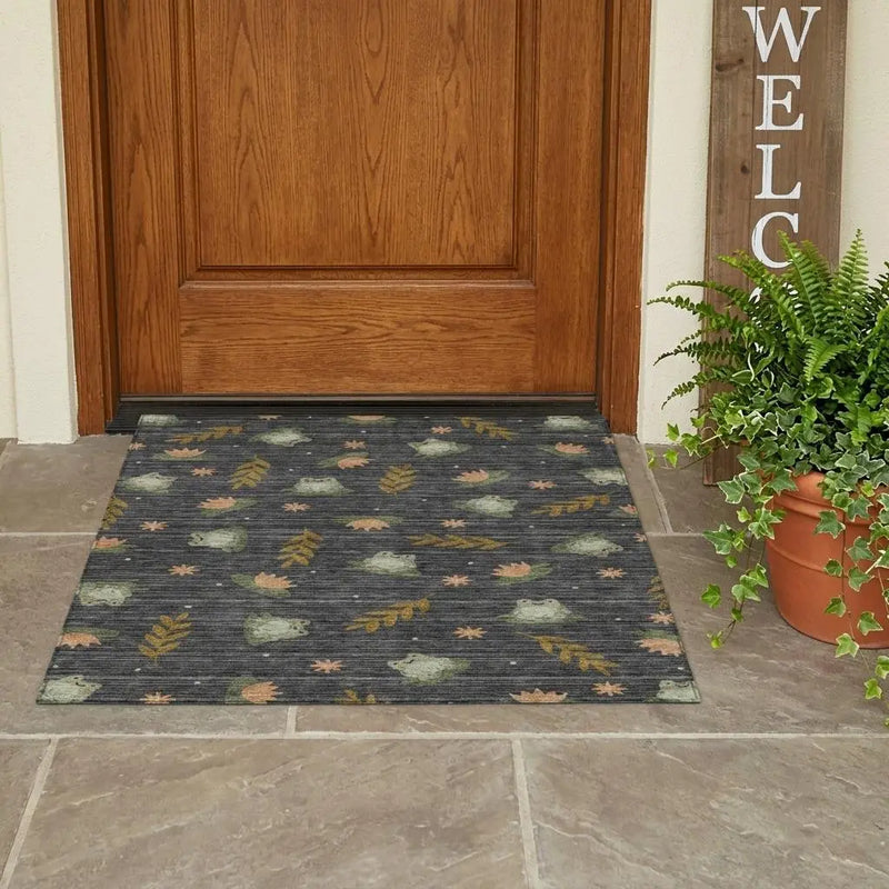 3' X 5' Black And Graphite Botanical Leaves Washable Indoor Outdoor Area Rug Homeroots Outdoor