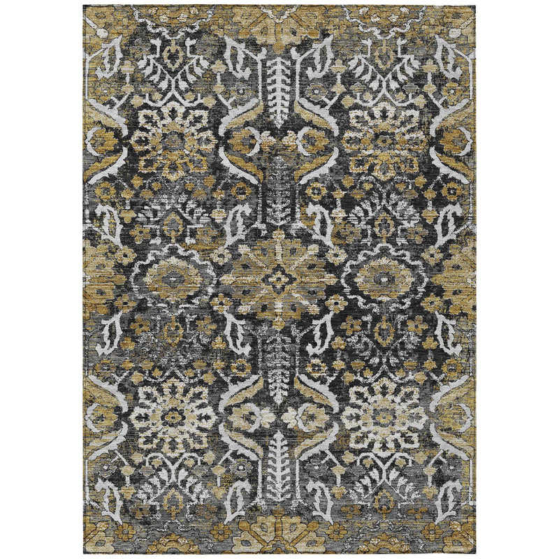 3' X 5' Black And Graphite Damask Washable Indoor Outdoor Area Rug Homeroots Outdoor