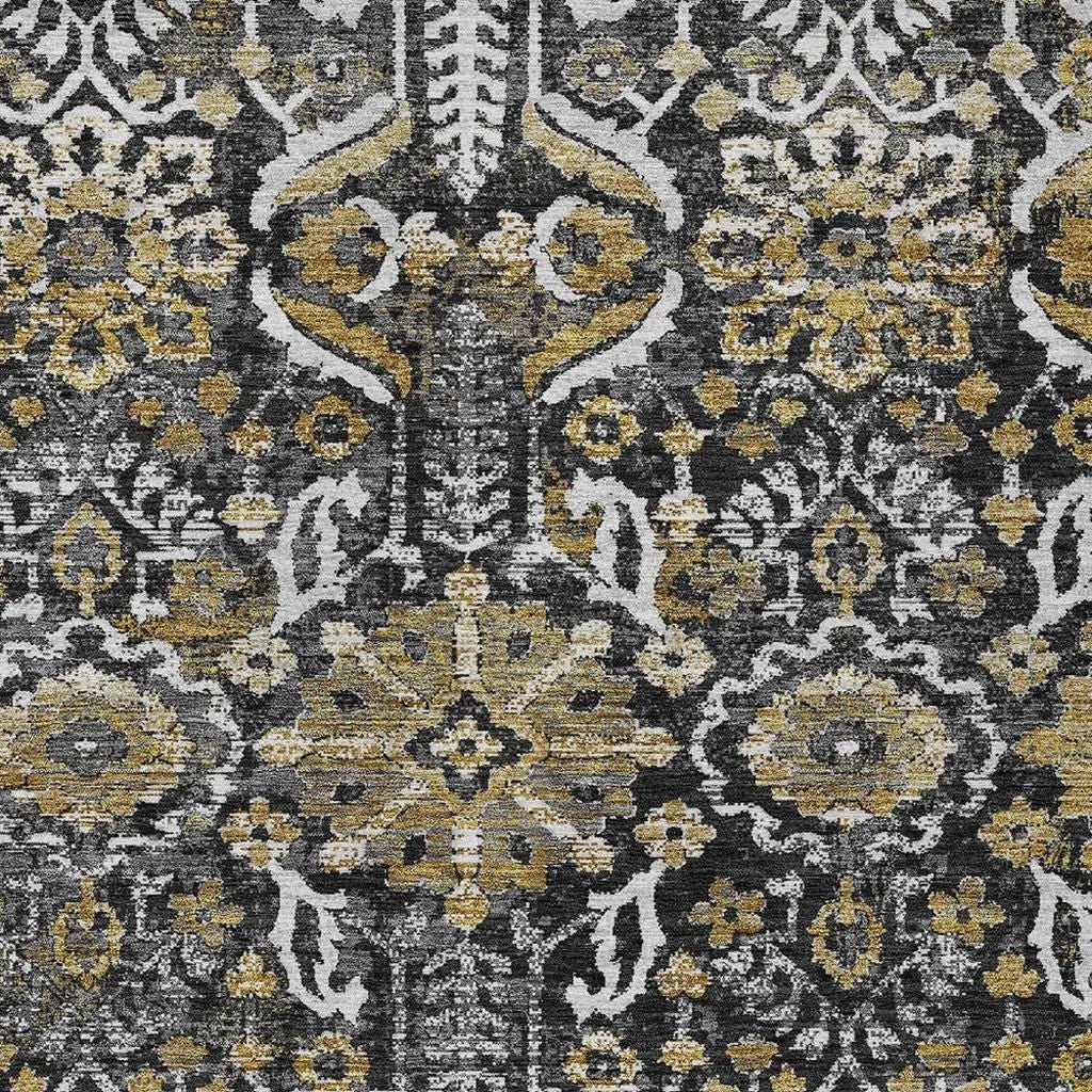 3' X 5' Black And Graphite Damask Washable Indoor Outdoor Area Rug Homeroots Outdoor
