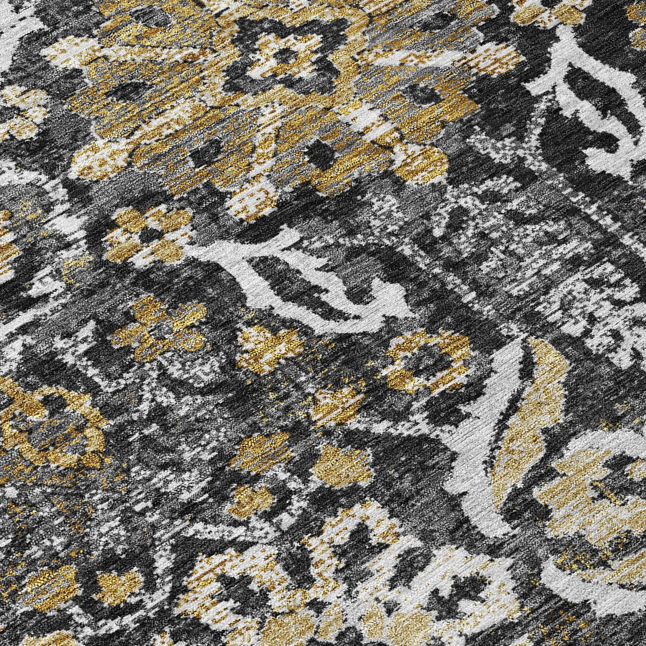 3' X 5' Black And Graphite Damask Washable Indoor Outdoor Area Rug Homeroots Outdoor