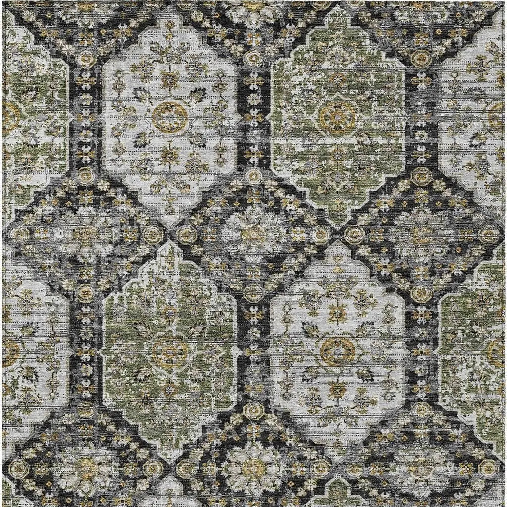 3' X 5' Black And Graphite Damask Washable Indoor Outdoor Area Rug Homeroots Outdoor