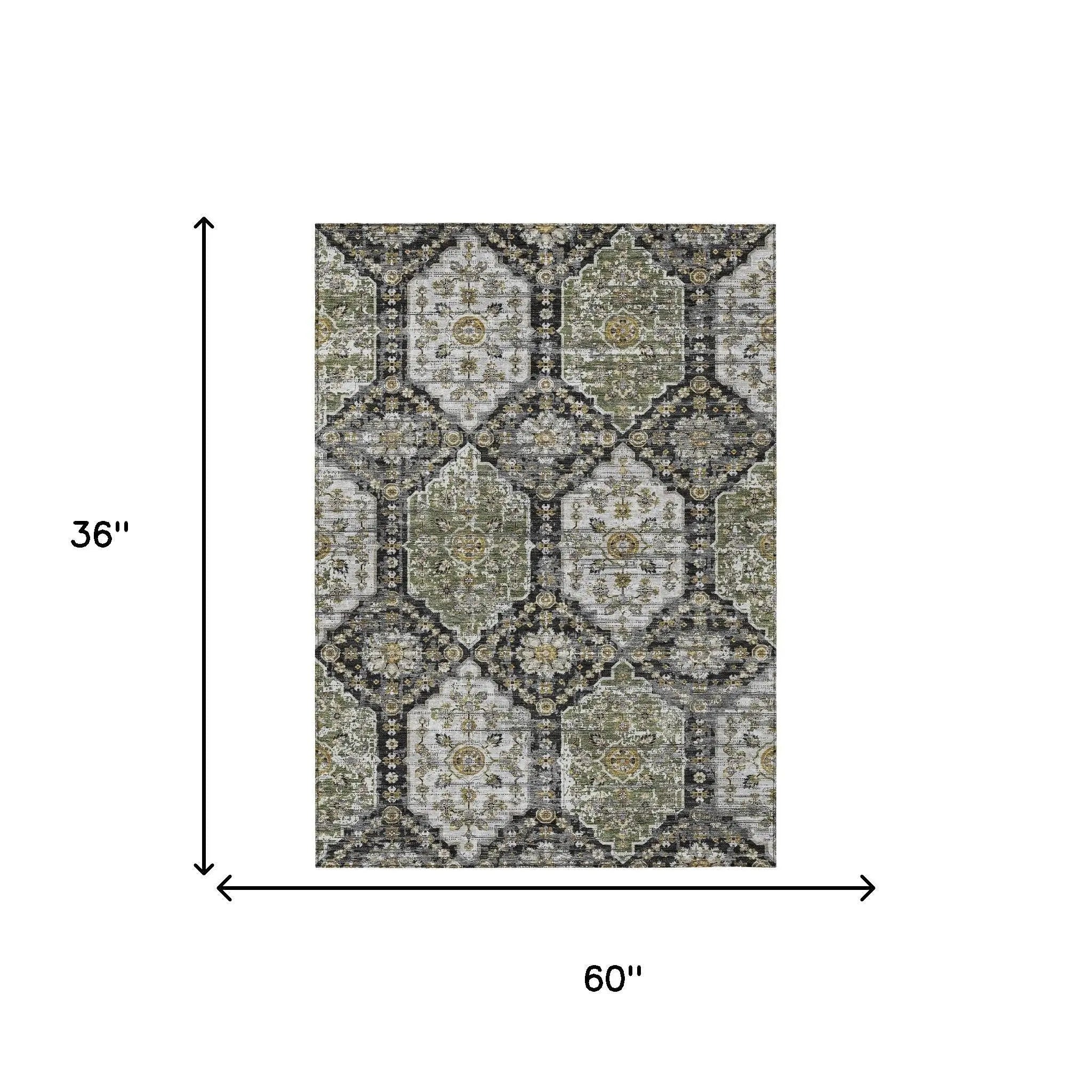 3' X 5' Black And Graphite Damask Washable Indoor Outdoor Area Rug Homeroots Outdoor
