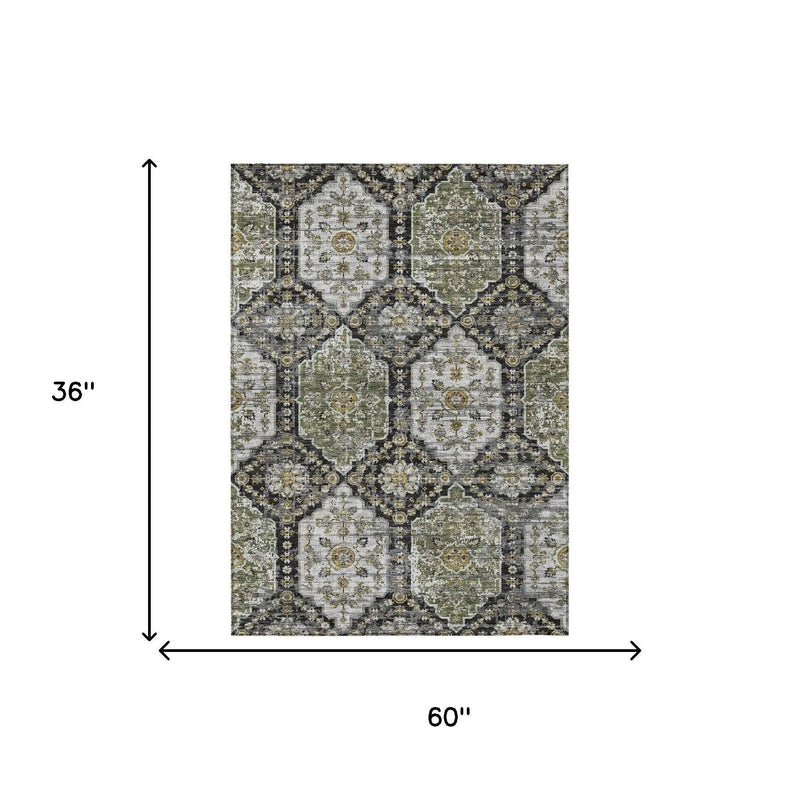 3' X 5' Black And Graphite Damask Washable Indoor Outdoor Area Rug Homeroots Outdoor