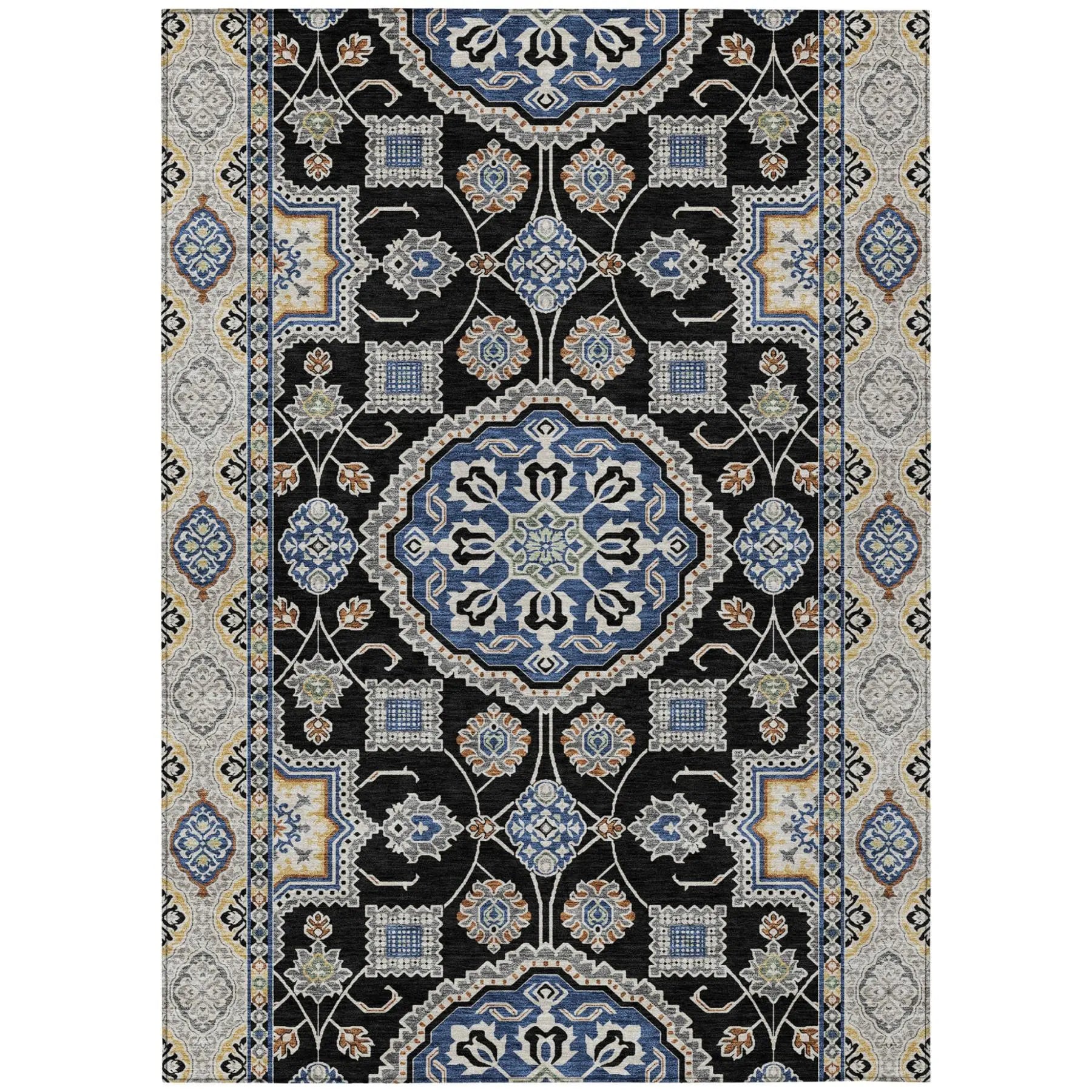 3' X 5' Black And Graphite Floral Medallion Washable Indoor Outdoor Area Rug Homeroots Outdoor