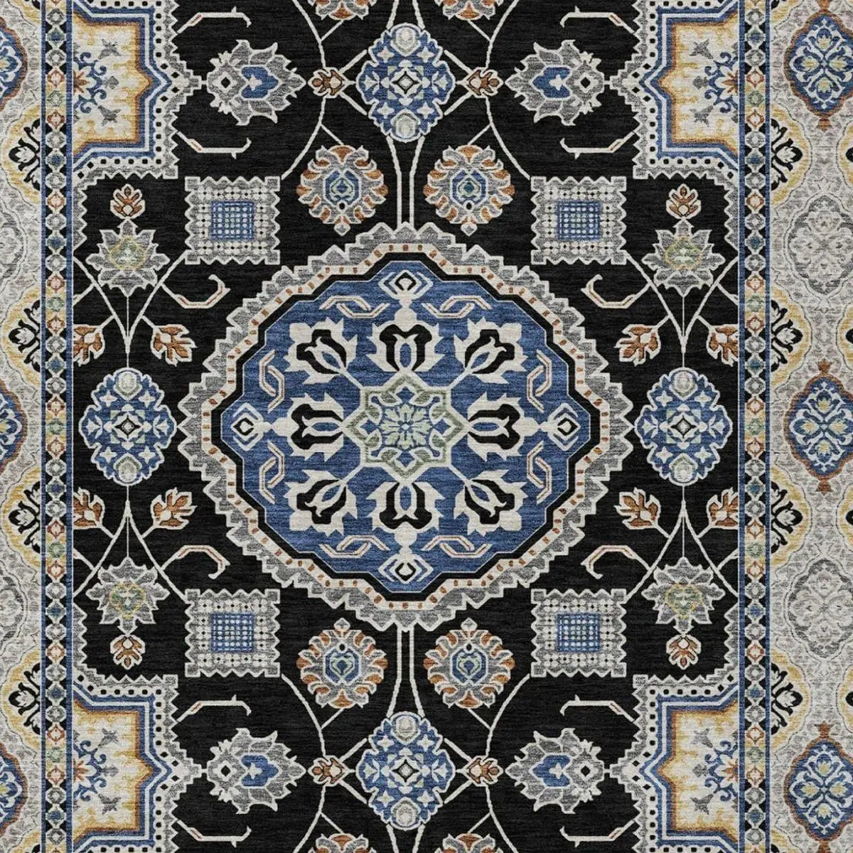 3' X 5' Black And Graphite Floral Medallion Washable Indoor Outdoor Area Rug Homeroots Outdoor