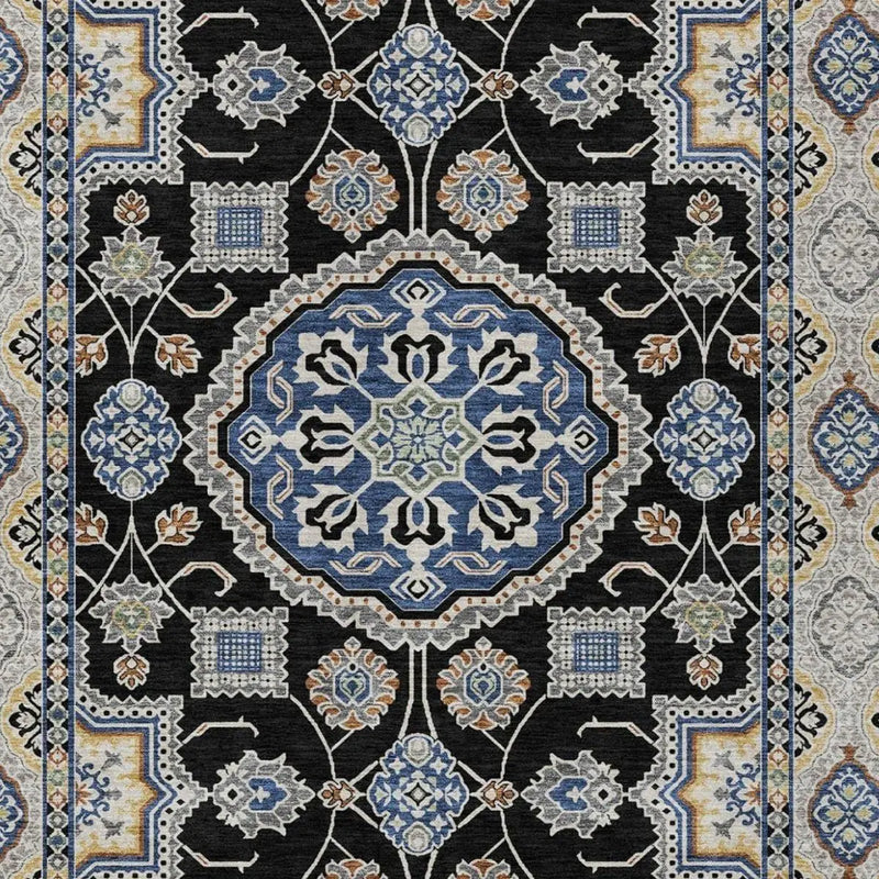 3' X 5' Black And Graphite Floral Medallion Washable Indoor Outdoor Area Rug Homeroots Outdoor