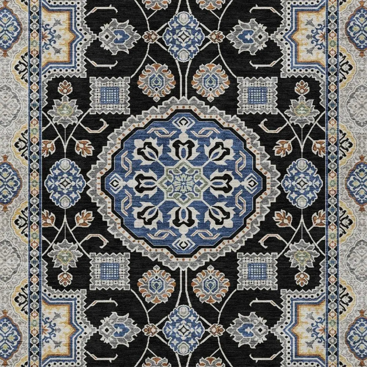 3' X 5' Black And Graphite Floral Medallion Washable Indoor Outdoor Area Rug Homeroots Outdoor