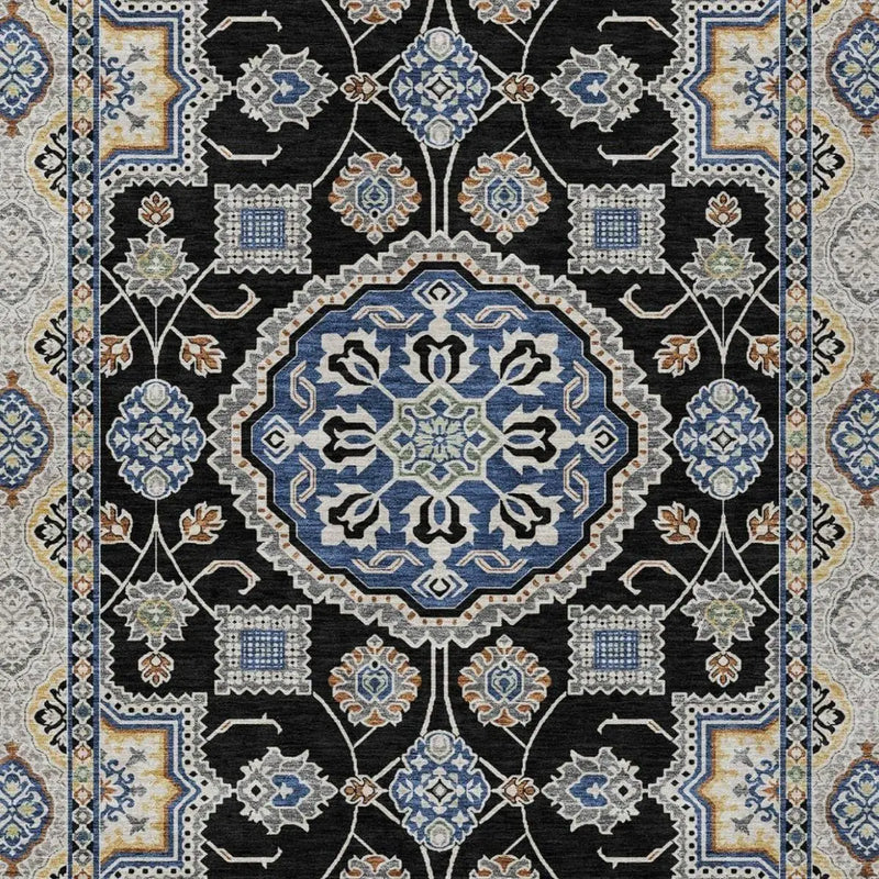 3' X 5' Black And Graphite Floral Medallion Washable Indoor Outdoor Area Rug Homeroots Outdoor