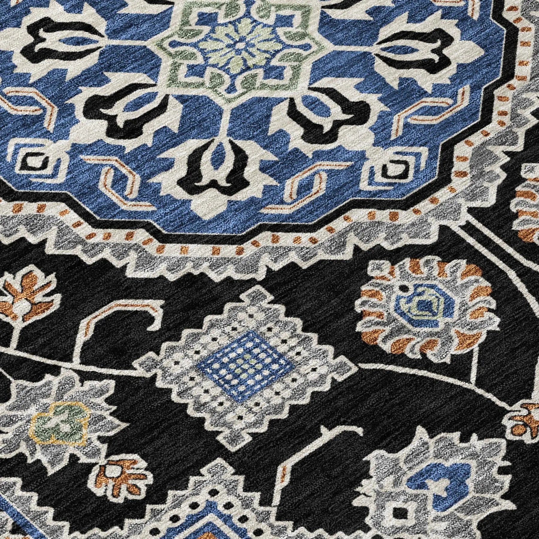 3' X 5' Black And Graphite Floral Medallion Washable Indoor Outdoor Area Rug Homeroots Outdoor