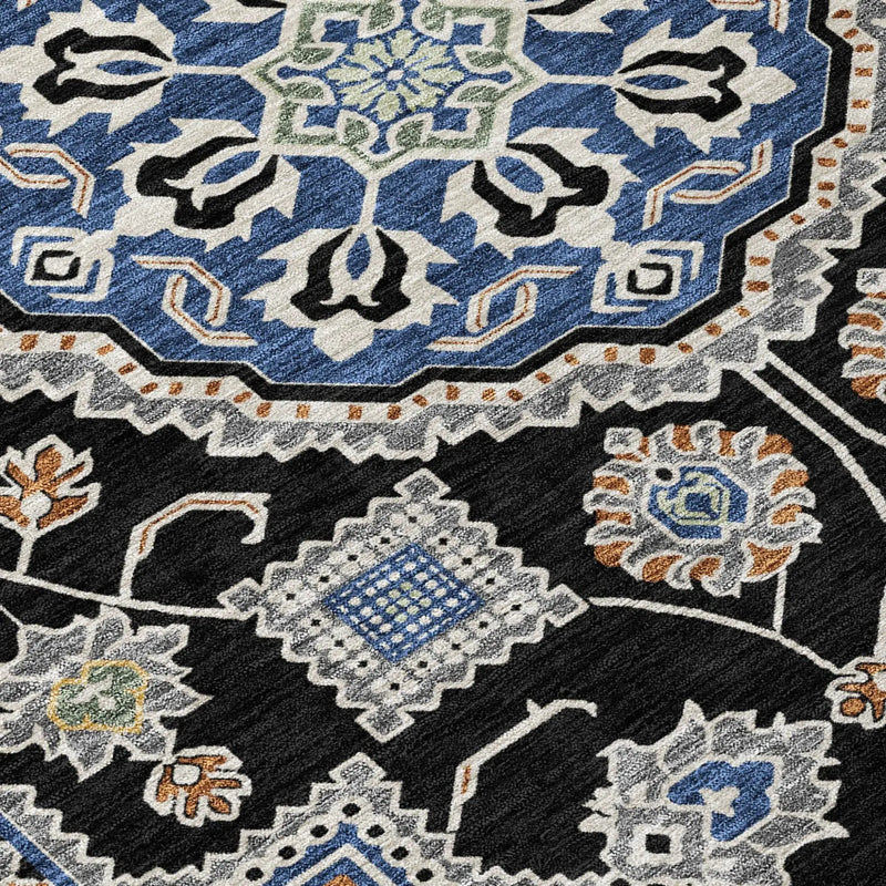 3' X 5' Black And Graphite Floral Medallion Washable Indoor Outdoor Area Rug Homeroots Outdoor