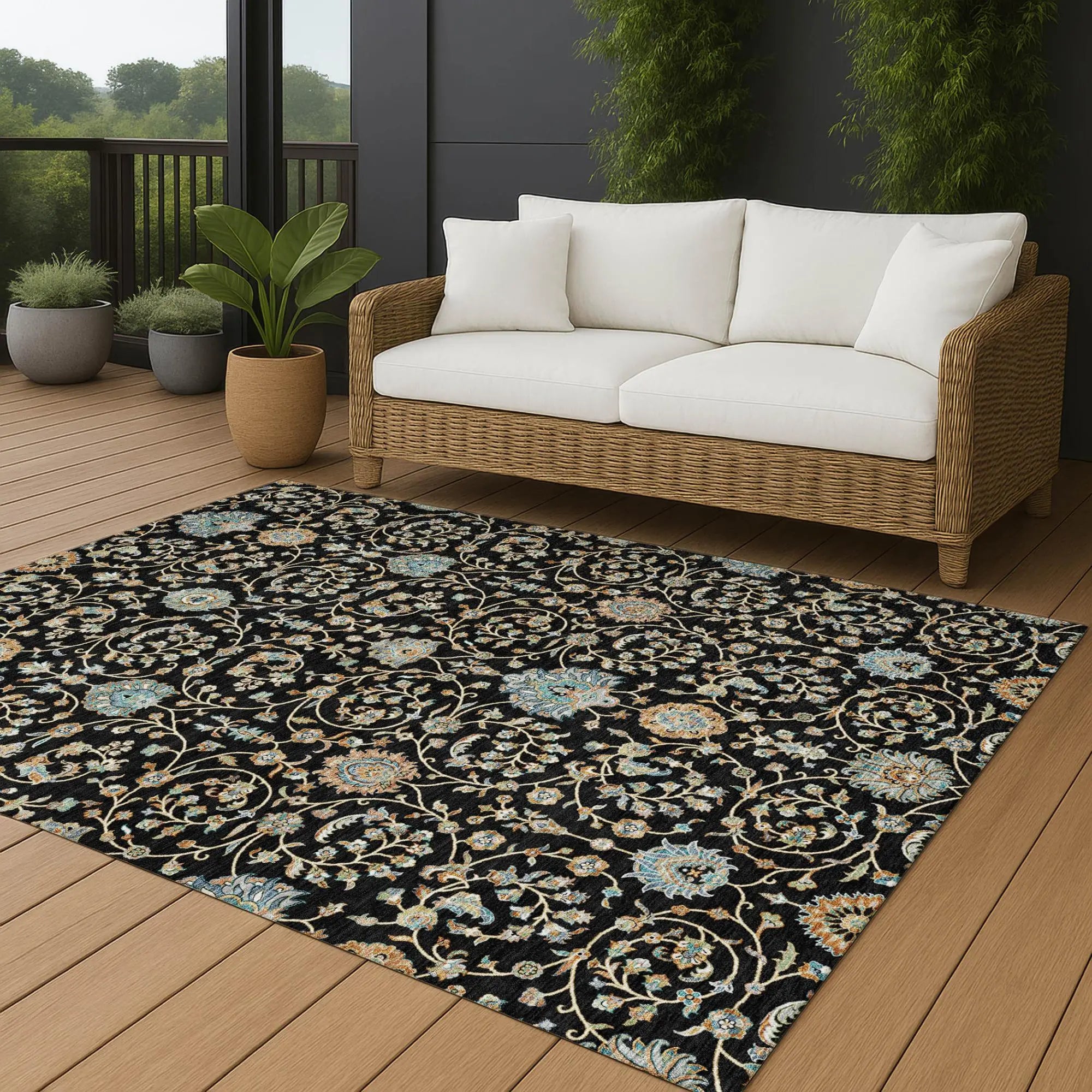 3' X 5' Black And Graphite Floral Washable Indoor Outdoor Area Rug Homeroots Outdoor