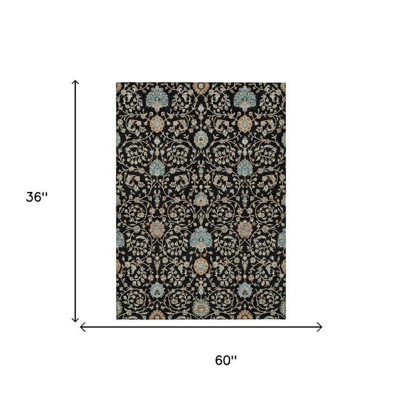 3' X 5' Black And Graphite Floral Washable Indoor Outdoor Area Rug Homeroots Outdoor