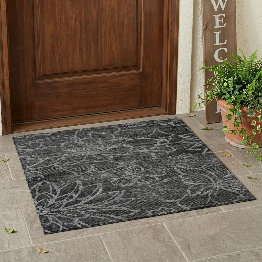 3' X 5' Black And Graphite Floral Washable Indoor Outdoor Area Rug Homeroots Outdoor