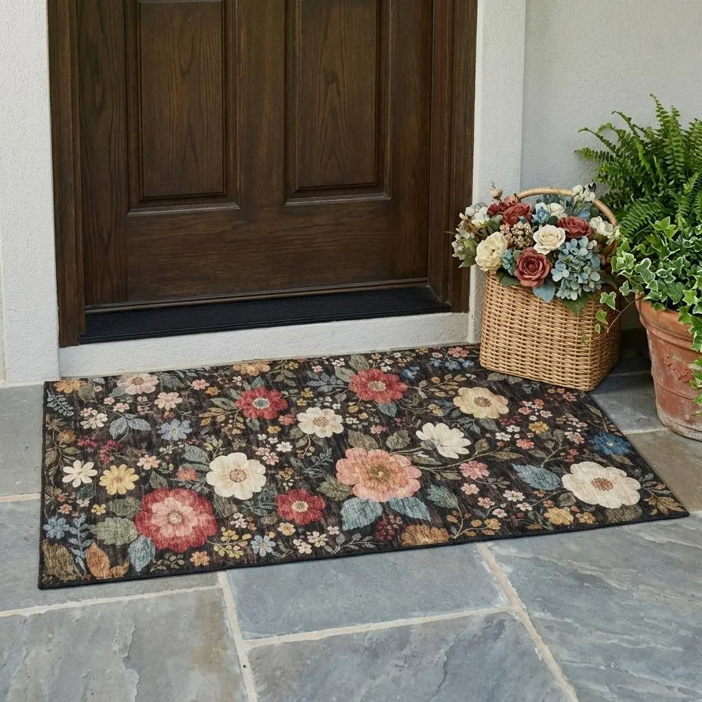 3' X 5' Black And Graphite Floral Washable Indoor Outdoor Area Rug Homeroots Outdoor
