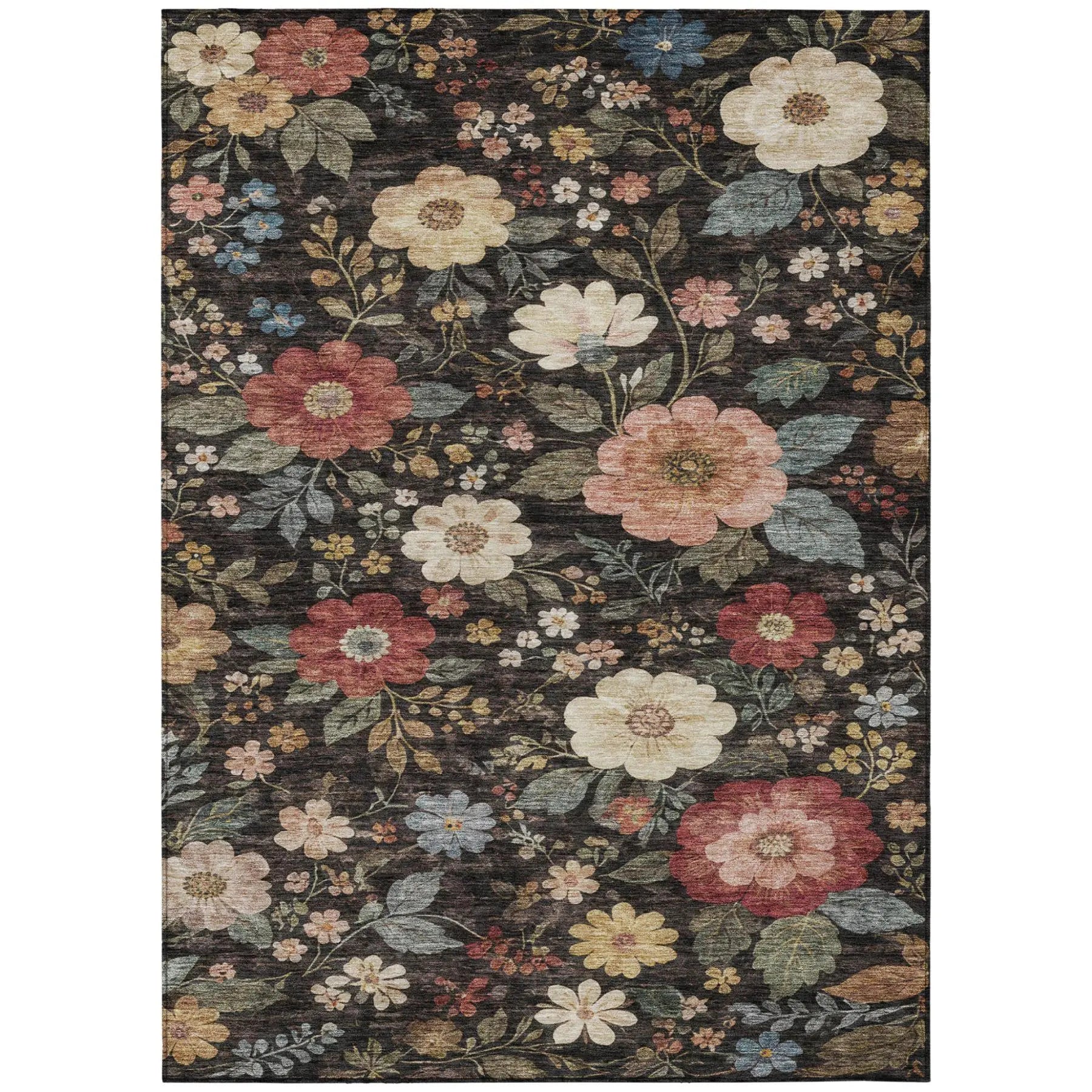 3' X 5' Black And Graphite Floral Washable Indoor Outdoor Area Rug Homeroots Outdoor