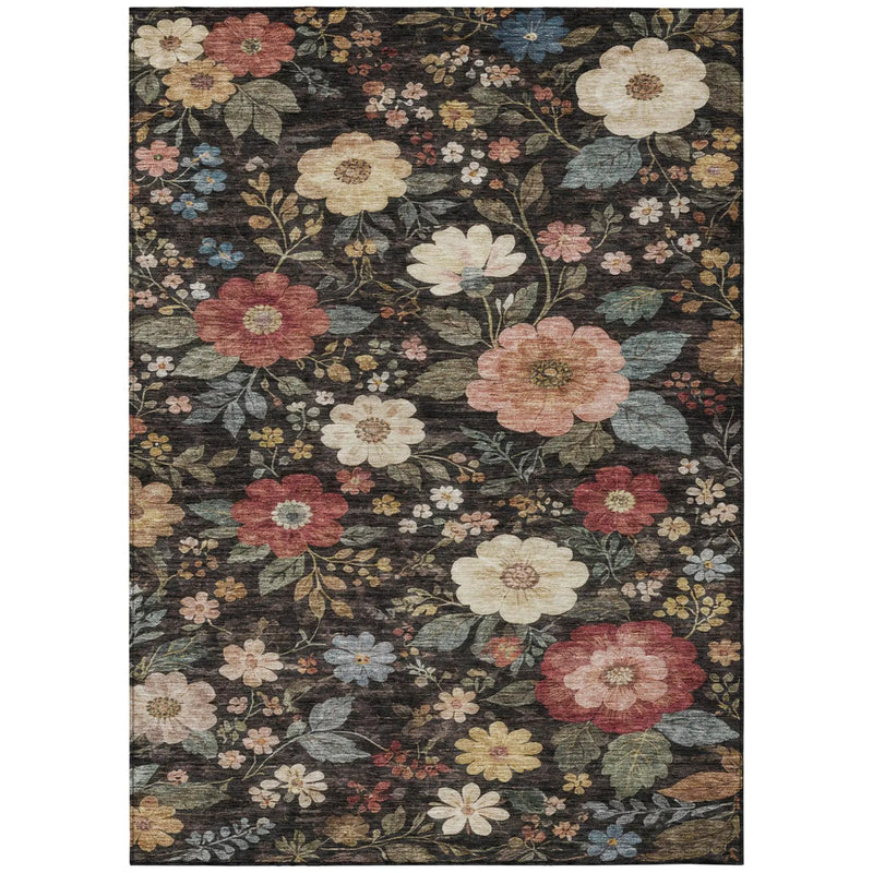 3' X 5' Black And Graphite Floral Washable Indoor Outdoor Area Rug Homeroots Outdoor