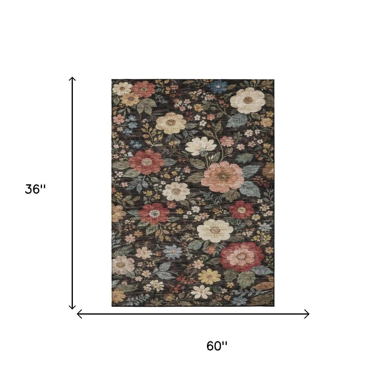 3' X 5' Black And Graphite Floral Washable Indoor Outdoor Area Rug Homeroots Outdoor