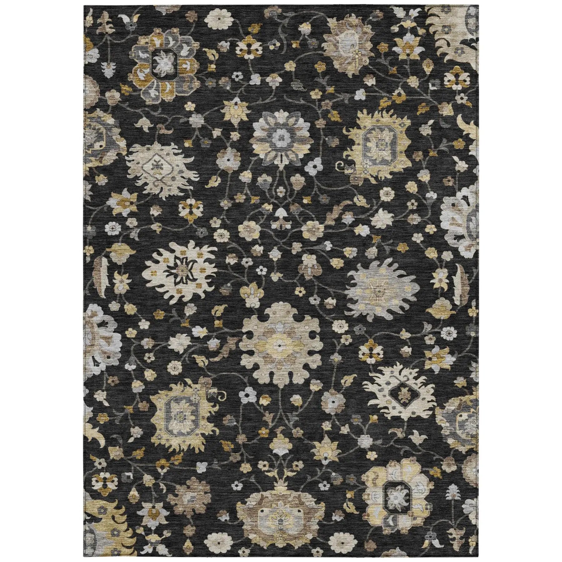 3' X 5' Black And Graphite Floral Washable Indoor Outdoor Area Rug Homeroots Outdoor