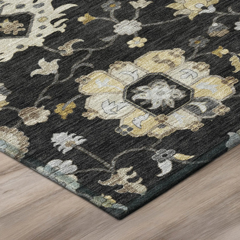 3' X 5' Black And Graphite Floral Washable Indoor Outdoor Area Rug Homeroots Outdoor