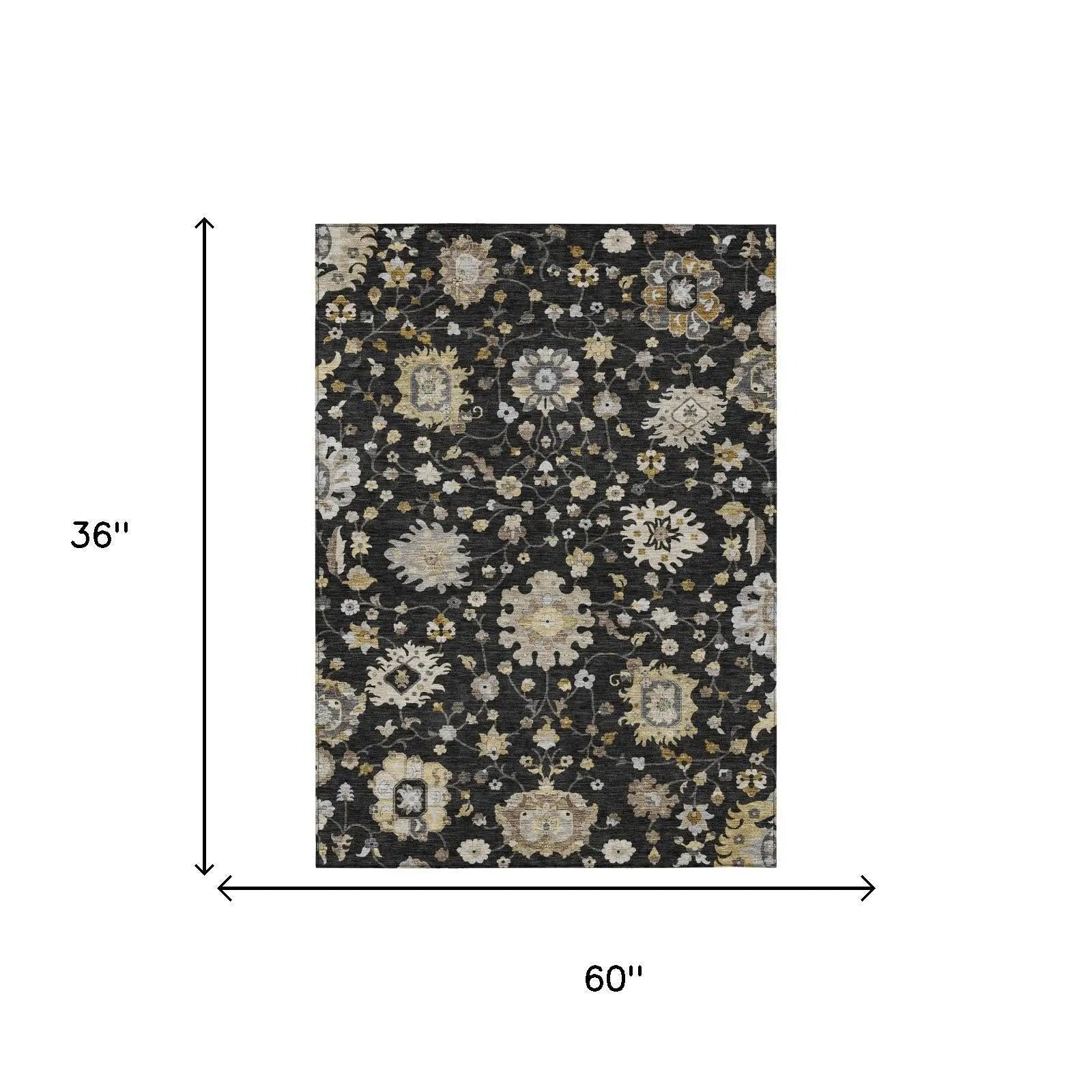 3' X 5' Black And Graphite Floral Washable Indoor Outdoor Area Rug Homeroots Outdoor