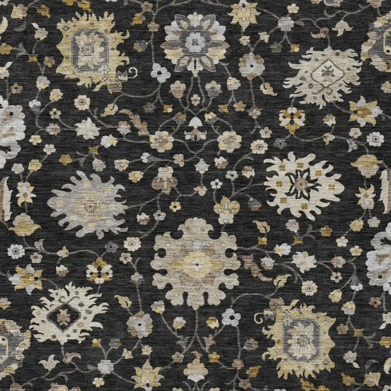 3' X 5' Black And Graphite Floral Washable Indoor Outdoor Area Rug Homeroots Outdoor