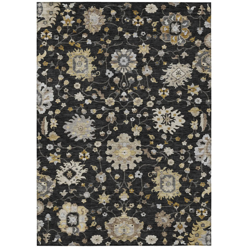 3' X 5' Black And Graphite Floral Washable Indoor Outdoor Area Rug Homeroots Outdoor
