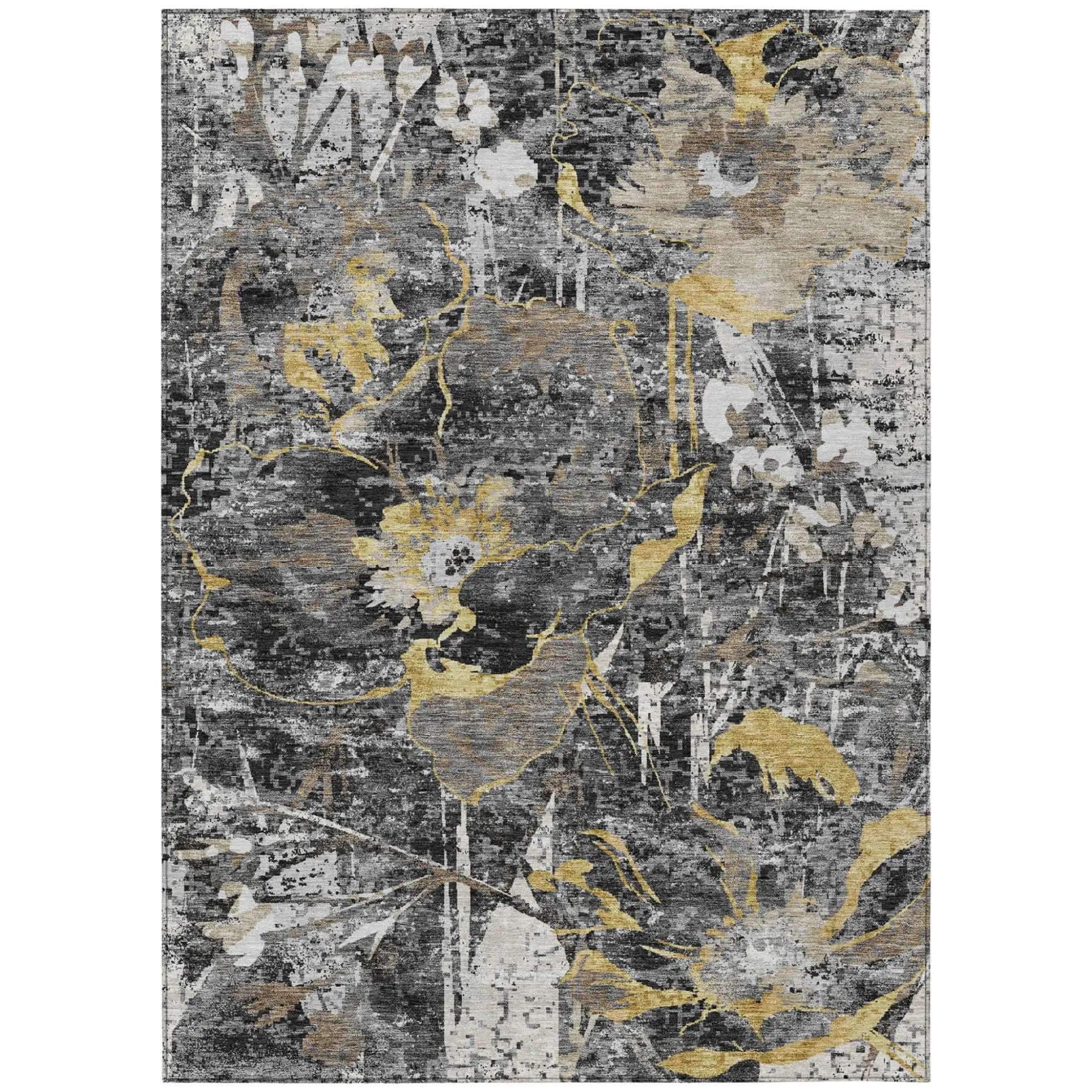 3' X 5' Black And Graphite Floral Washable Indoor Outdoor Area Rug Homeroots Outdoor