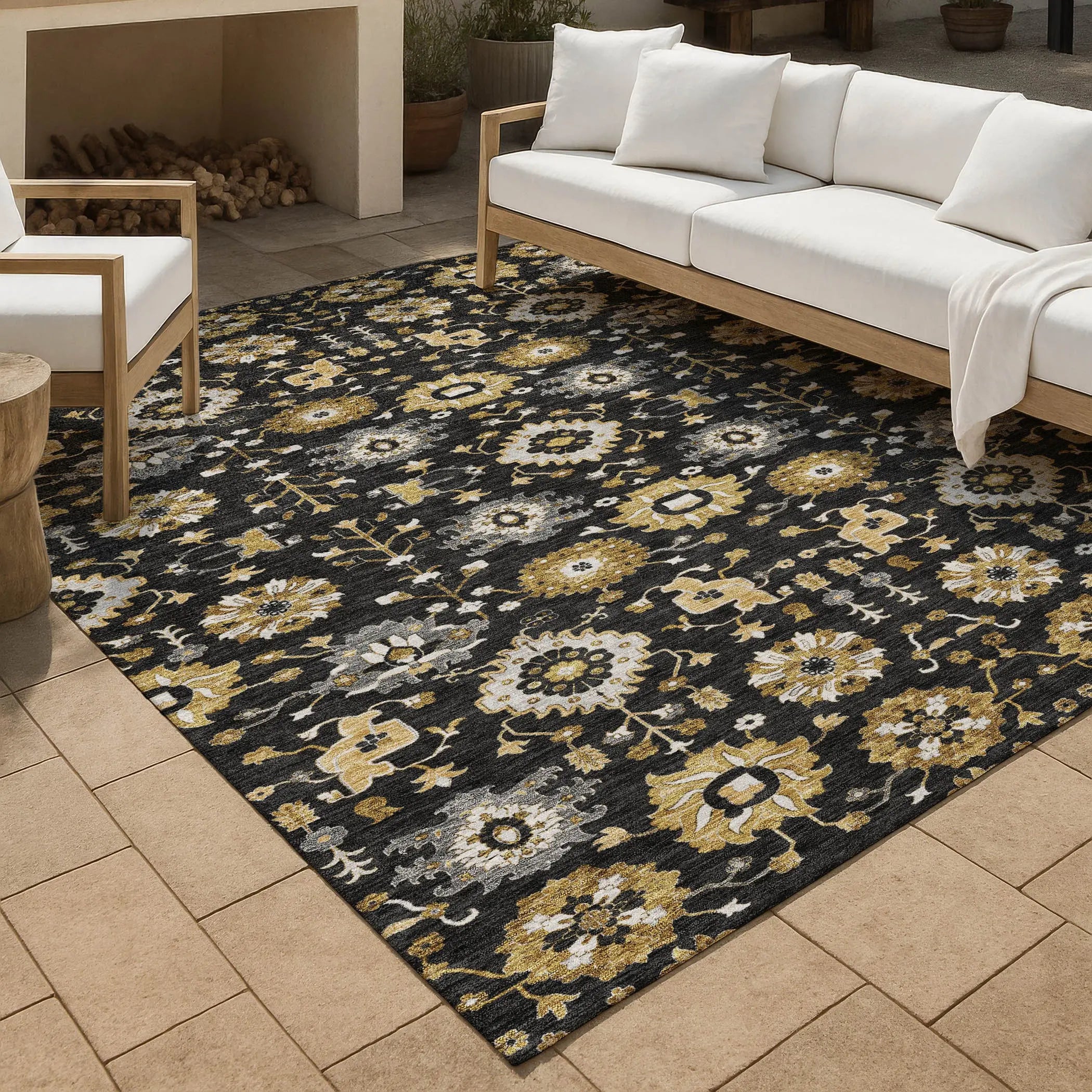 3' X 5' Black And Graphite Geometric Washable Indoor Outdoor Area Rug Homeroots Outdoor