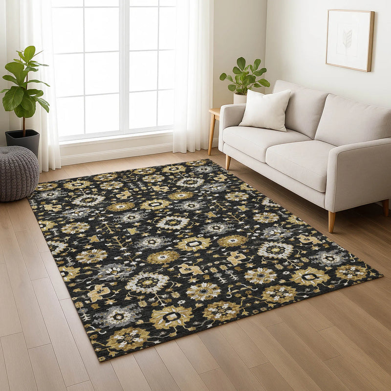 3' X 5' Black And Graphite Geometric Washable Indoor Outdoor Area Rug Homeroots Outdoor