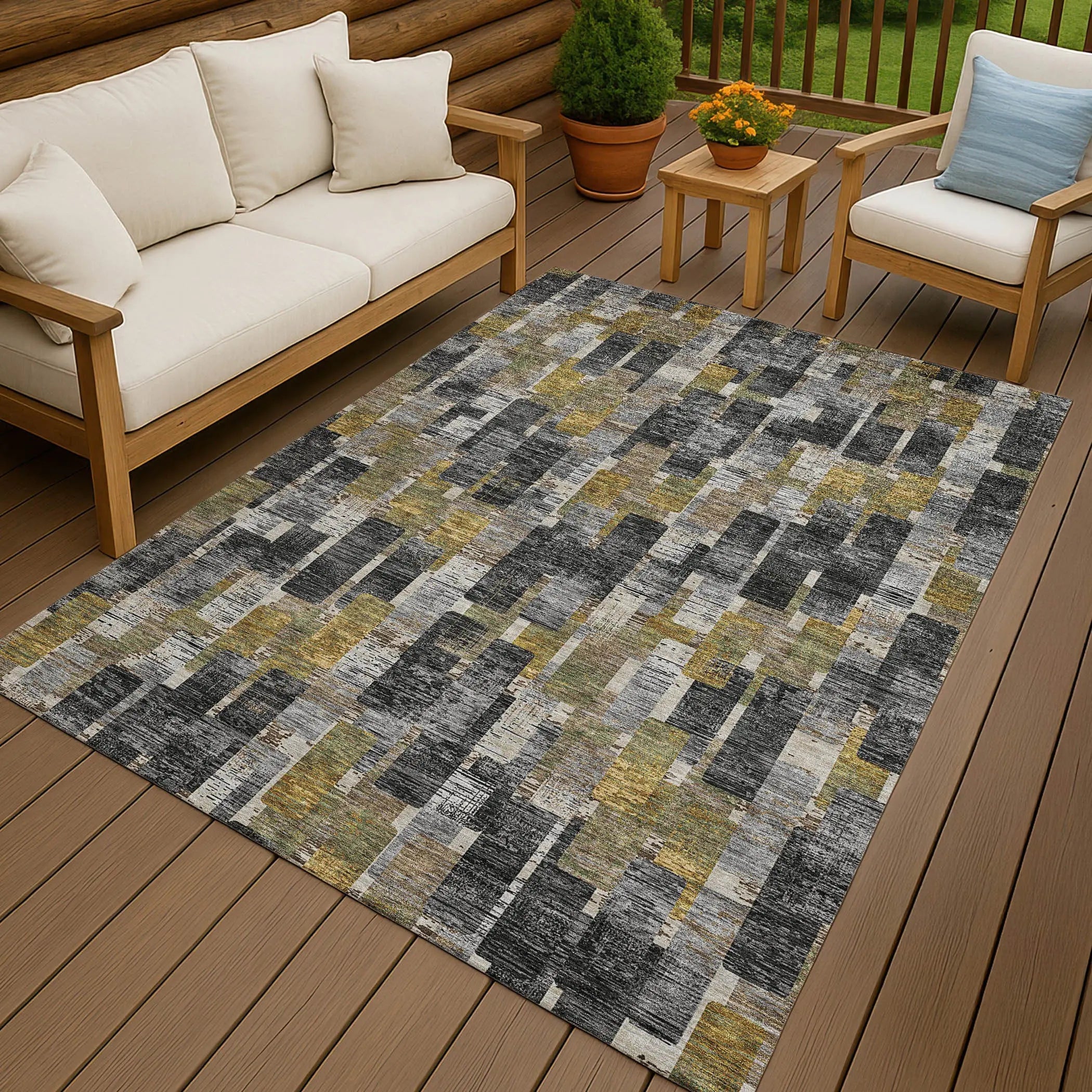 3' X 5' Black And Graphite Geometric Washable Indoor Outdoor Area Rug Homeroots Outdoor