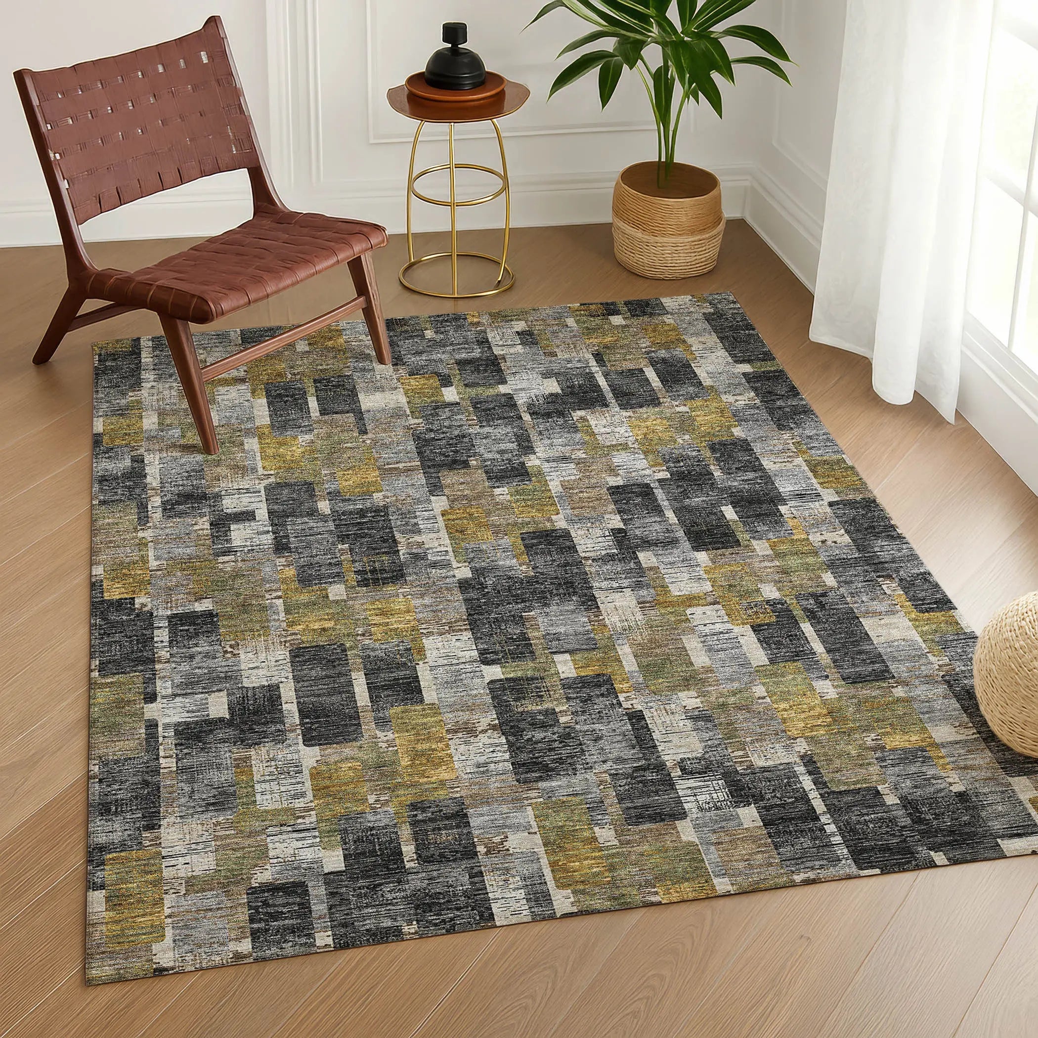 3' X 5' Black And Graphite Geometric Washable Indoor Outdoor Area Rug Homeroots Outdoor