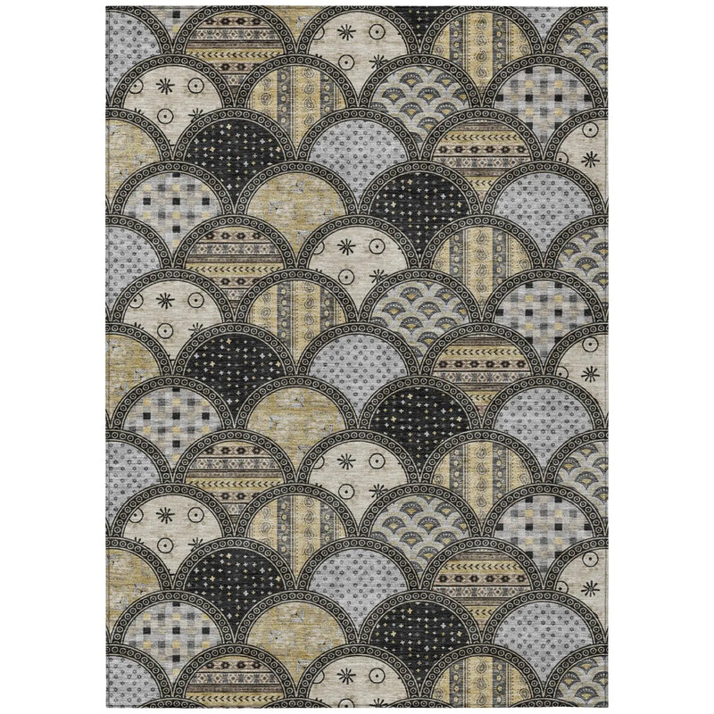 3' X 5' Black And Graphite Geometric Washable Indoor Outdoor Area Rug Homeroots Outdoor