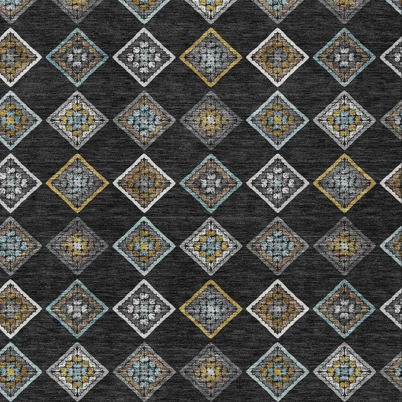 3' X 5' Black And Graphite Geometric Washable Indoor Outdoor Area Rug Homeroots Outdoor
