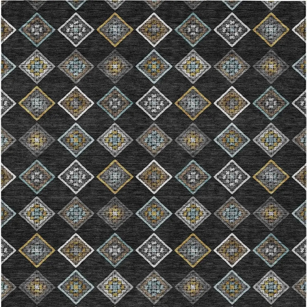 3' X 5' Black And Graphite Geometric Washable Indoor Outdoor Area Rug Homeroots Outdoor