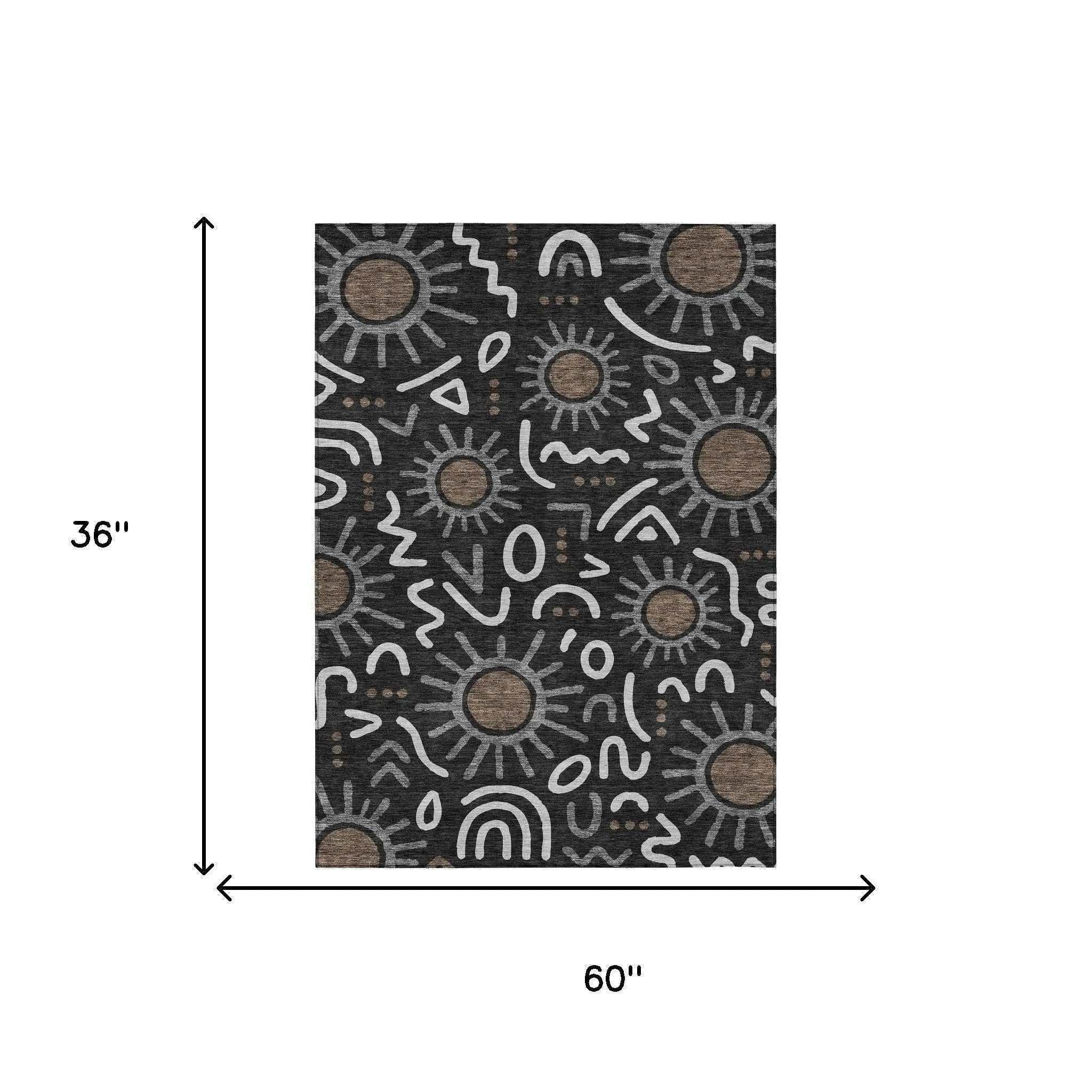 3' X 5' Black And Graphite Geometric Washable Indoor Outdoor Area Rug Homeroots Outdoor