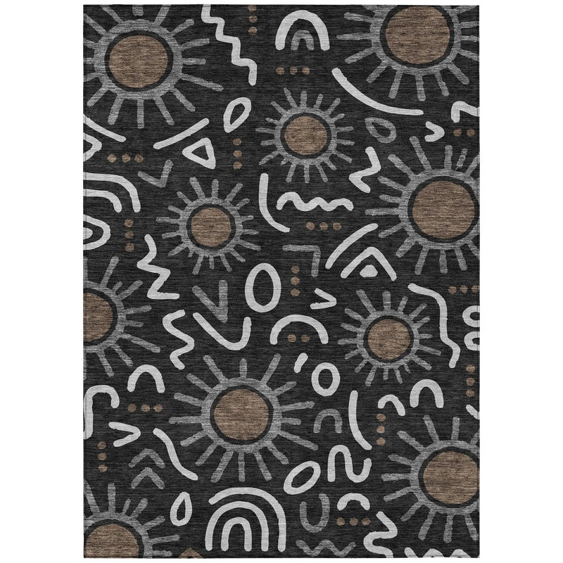 3' X 5' Black And Graphite Geometric Washable Indoor Outdoor Area Rug Homeroots Outdoor