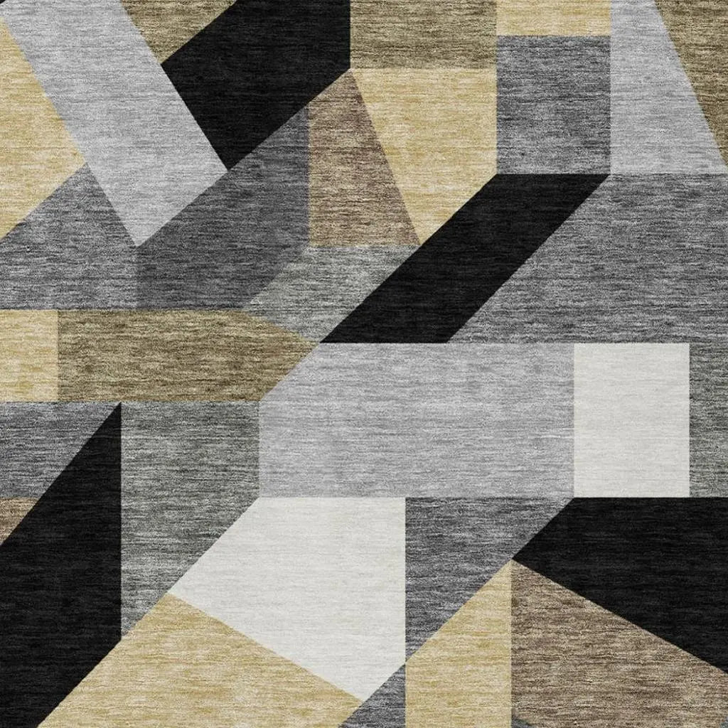 3' X 5' Black And Graphite Geometric Washable Indoor Outdoor Area Rug Homeroots Outdoor