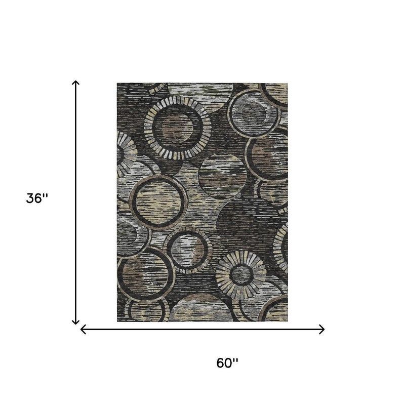 3' X 5' Black And Graphite Geometric Washable Indoor Outdoor Area Rug Homeroots Outdoor