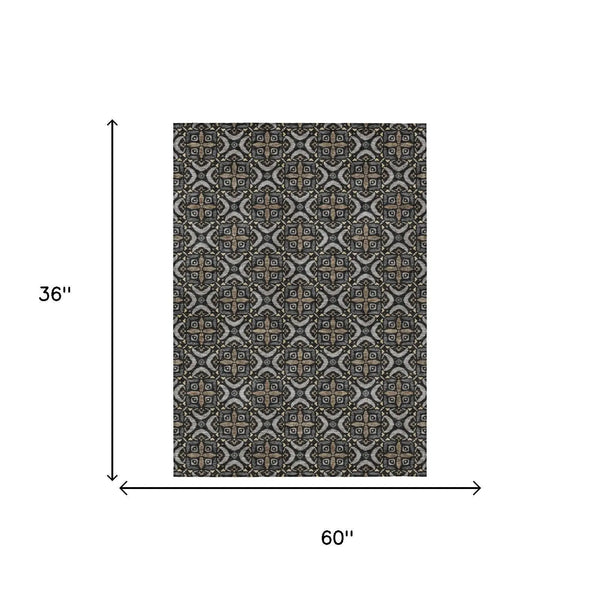 3' X 5' Black And Graphite Geometric Washable Indoor Outdoor Area Rug Homeroots Outdoor