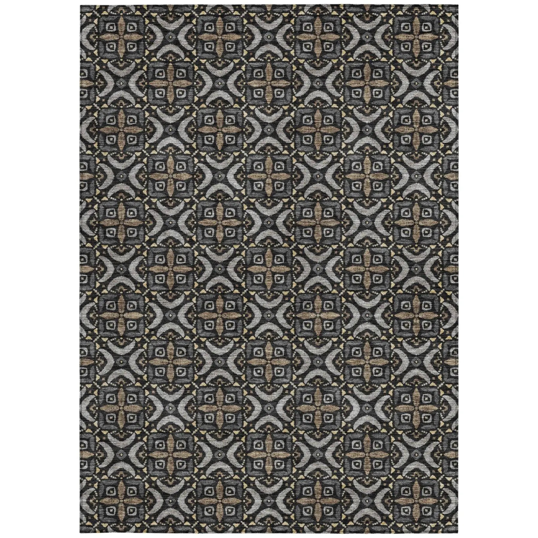 3' X 5' Black And Graphite Geometric Washable Indoor Outdoor Area Rug Homeroots Outdoor