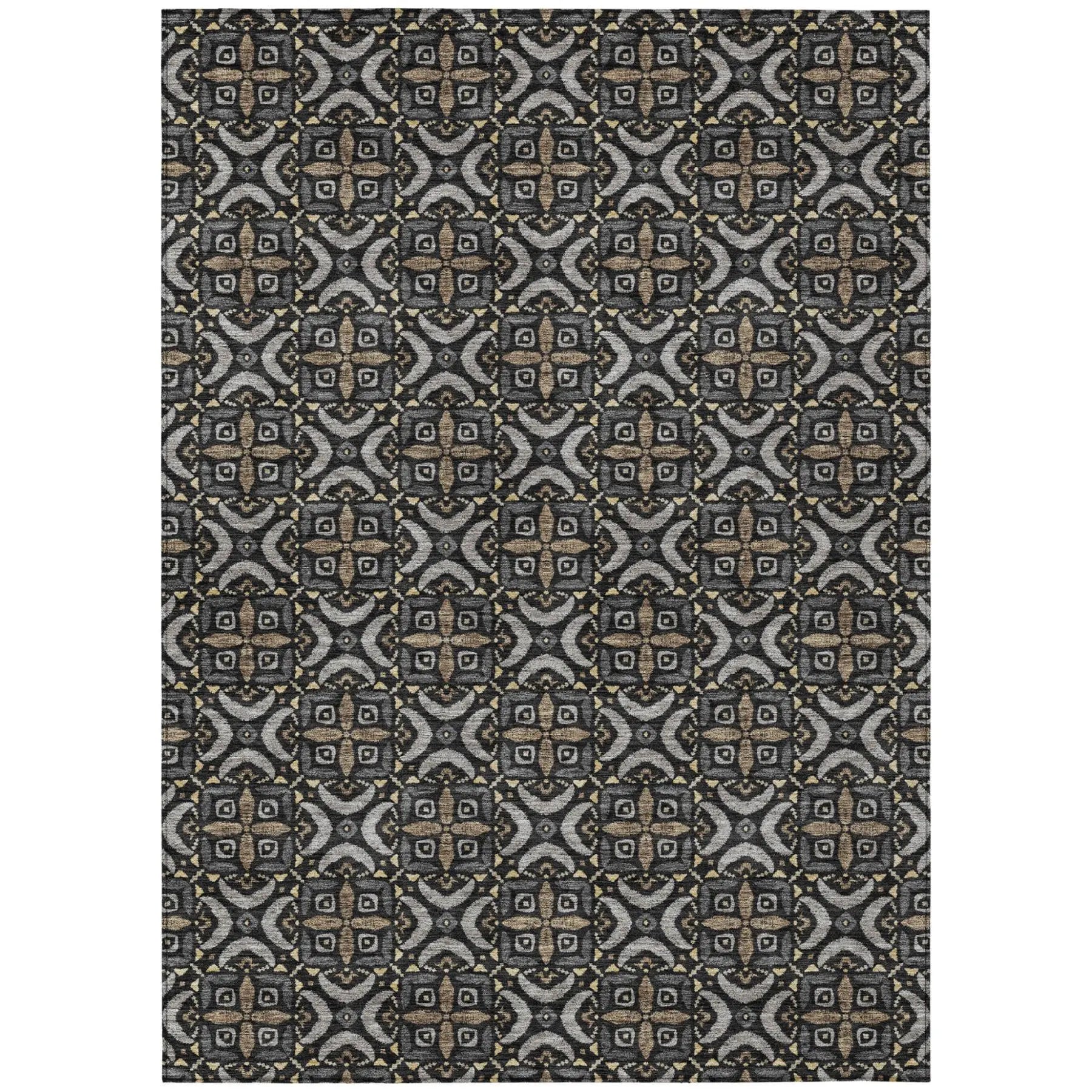3' X 5' Black And Graphite Geometric Washable Indoor Outdoor Area Rug Homeroots Outdoor
