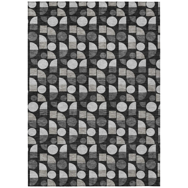 3' X 5' Black And Graphite Geometric Washable Indoor Outdoor Area Rug Homeroots Outdoor