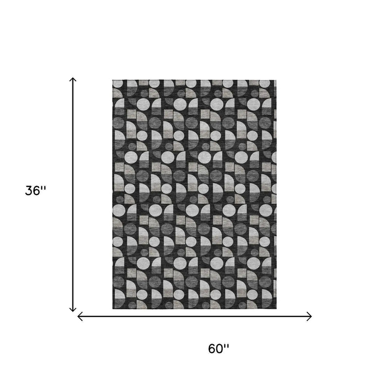 3' X 5' Black And Graphite Geometric Washable Indoor Outdoor Area Rug Homeroots Outdoor