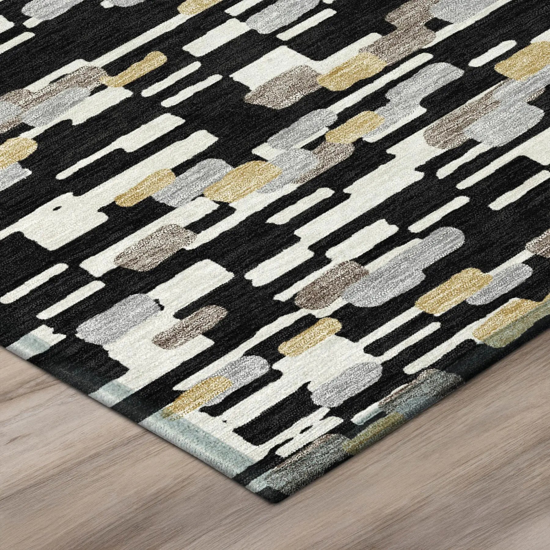 3' X 5' Black And Graphite Geometric Washable Indoor Outdoor Area Rug Homeroots Outdoor