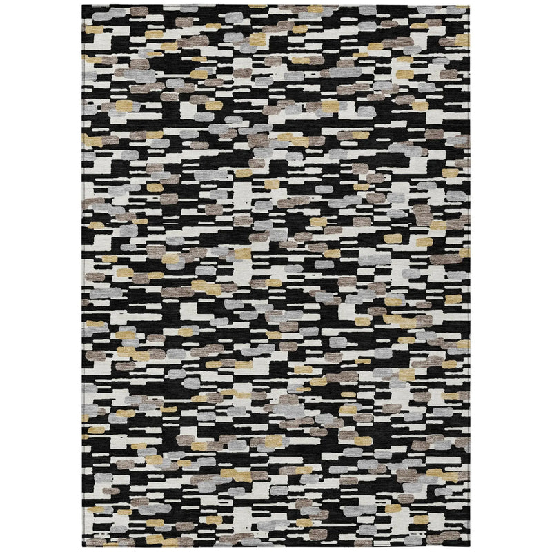 3' X 5' Black And Graphite Geometric Washable Indoor Outdoor Area Rug Homeroots Outdoor